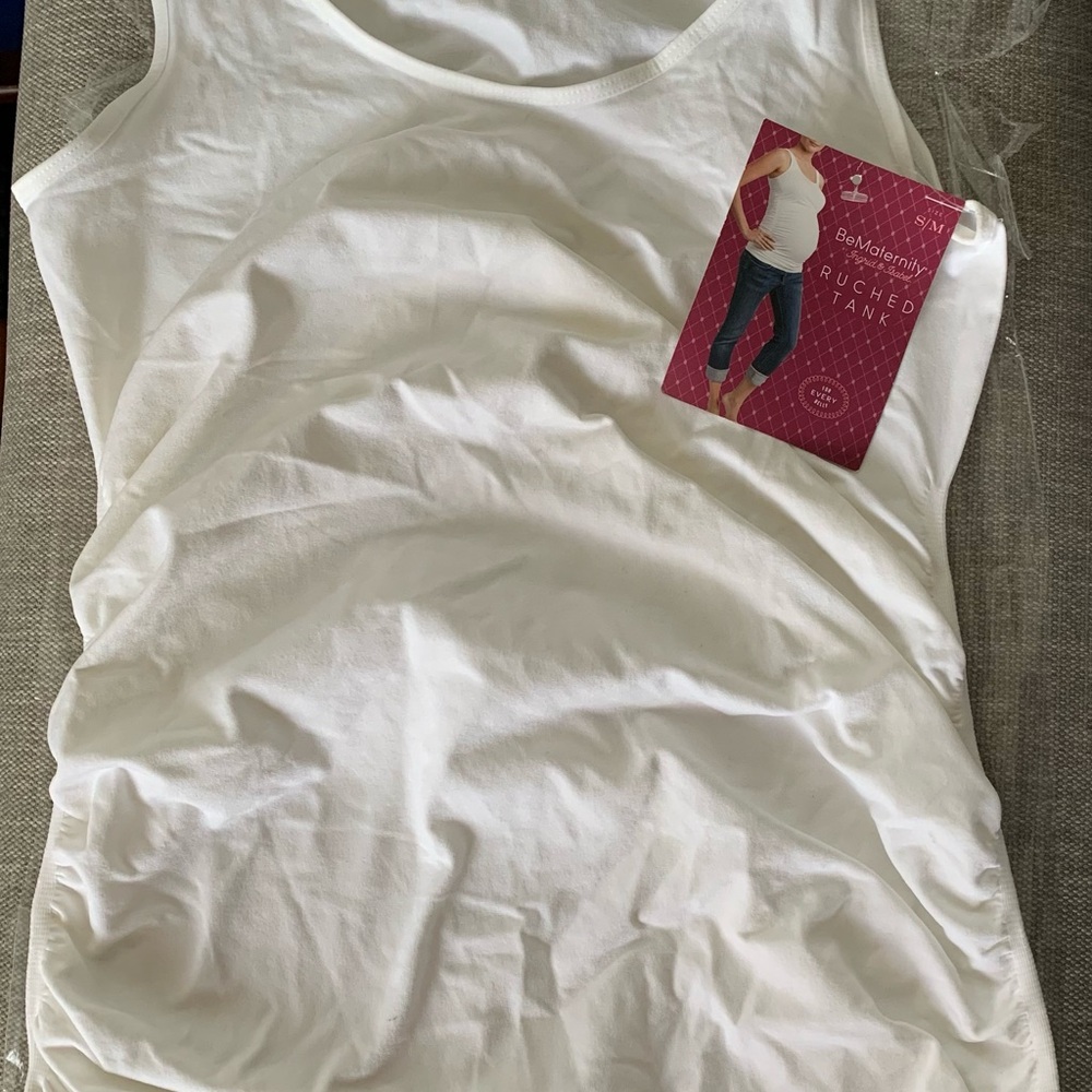 White Ruched maternity Tank Top